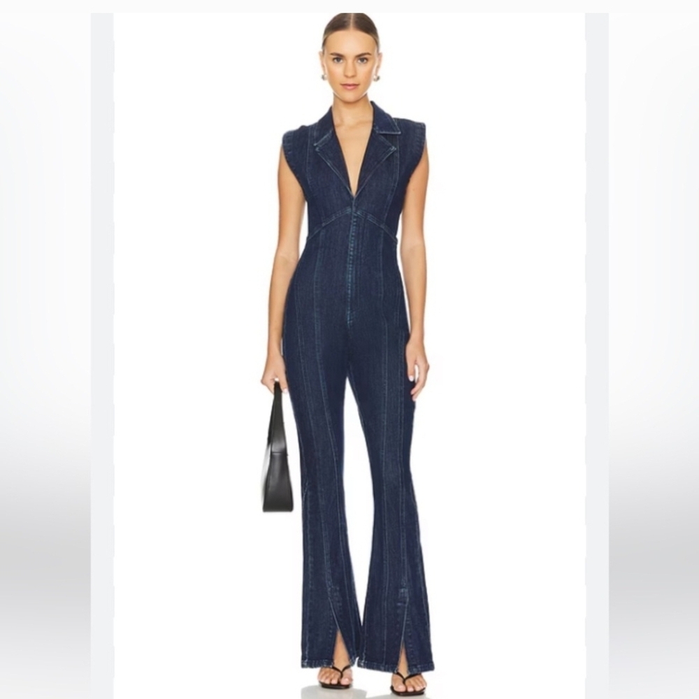 Free People Crvy Ring The Alarm Denim Jumpsuite